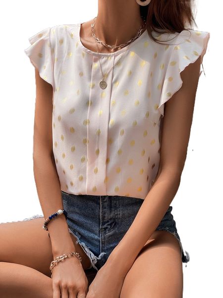 

polka dot butterfly sleeve blouse c0bo#, White