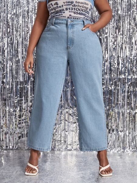 

plus high waist wide leg jeans s0rt#, Blue