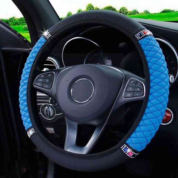 

1pc 8 colors car steering wheel cover wrap volant fashion rhinestones for girl women cloth braid on the steering wheel for 37- o9o5 y220422