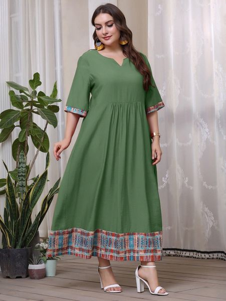 

plus contrast panel notched smock dress n0of#, Black