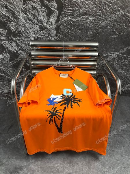 

22ss men women designers t shirts tee coconut tree hawaii print short sleeve crew neck streetwear black white xinxinbuy s-xl, White;black