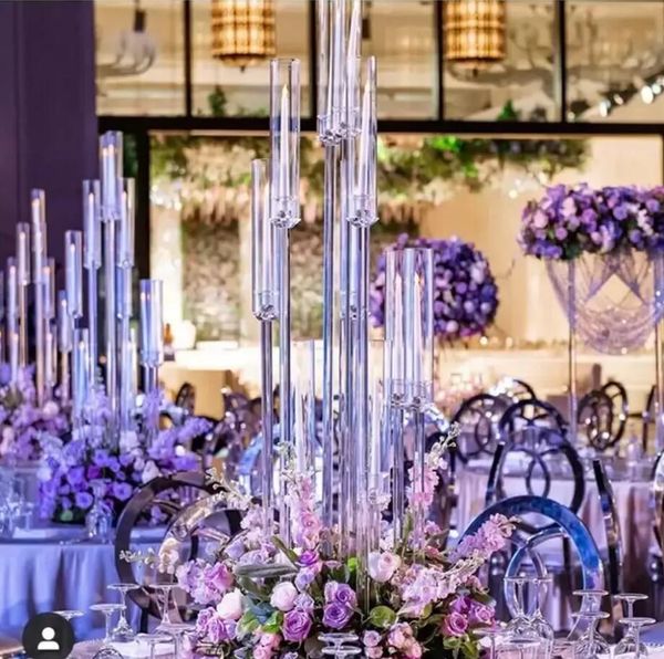 8 pçs 10 cabeças titulares decoração de casamento peça central candelabros claro castiçal acrílico castiçais para casamentos festa evento GG020