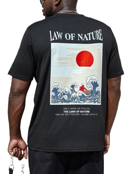 

extended sizes men wave & slogan graphic tee g1yb#, White;black