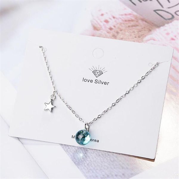Подвесные ожерелья красивая самка изящная серебряная ювелирная звезда и синий шарико -хрустальный ключичный цепь xl179pendant