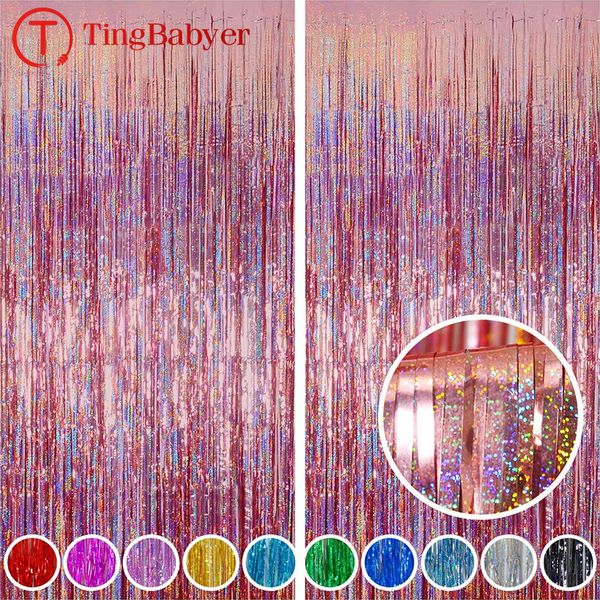 

2pcs 2m*1m laser tinsel fringe curtain birthday wedding bachelorette valentines day party decoration backdrop anniversary