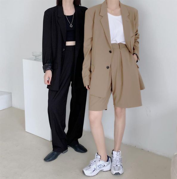 

women's two piece pants spring and summer loose women's office suit casual blazer wide-leg two-piece sets shorts set female, White