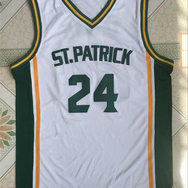 

sjzl98 kyrie irving 24 st. patrick high school white basketball jersey throwback sewn shirt any size, Black