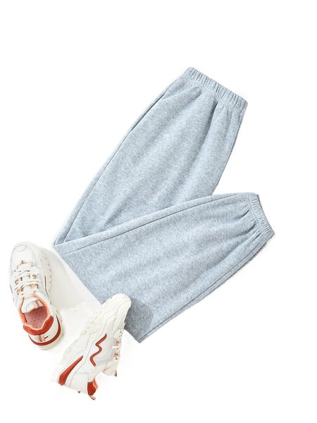 

solid elastic waist sweatpants j3sr#, Black;white