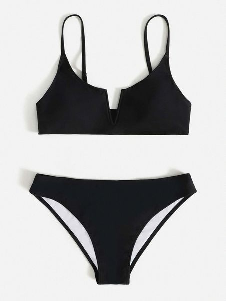 

plain v wired bikini swimsuit j31d#, White;black