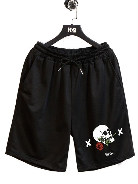 

romwe guys skull letter graphic shorts m5ly#, White;black