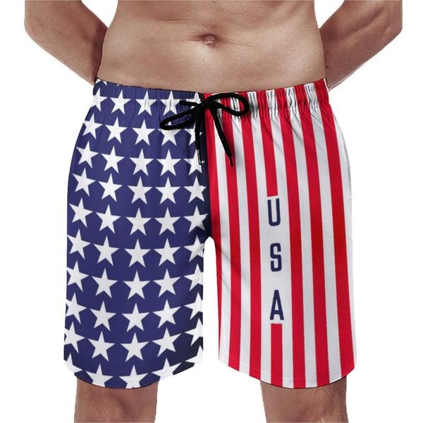 Herren-Shorts, amerikanische Flagge, Brett, patriotisch, moderne Sterne, Streifen, niedlich, Strand, kurze Hosen, Herren, bedruckt, Badehose in Übergröße, Geschenk für Herren