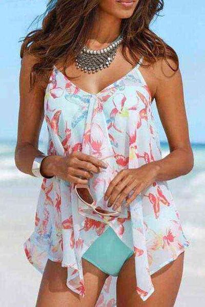 

swimsuit printed 263955 suspender pants three piece women's split, White;black