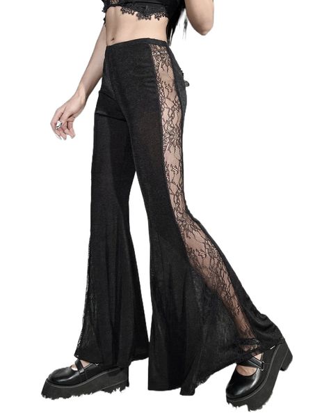 

lace insert flare leg pants b9u9#, Black;white