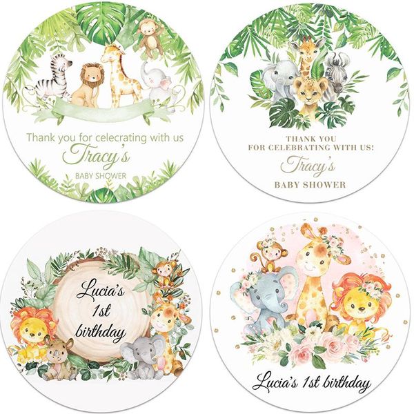 Outros eventos abastecem adesivos personalizados Jungle Animais personalizados personalizar nome Texto Zoo Birthday Wild One Safari Baby Shower Baptis