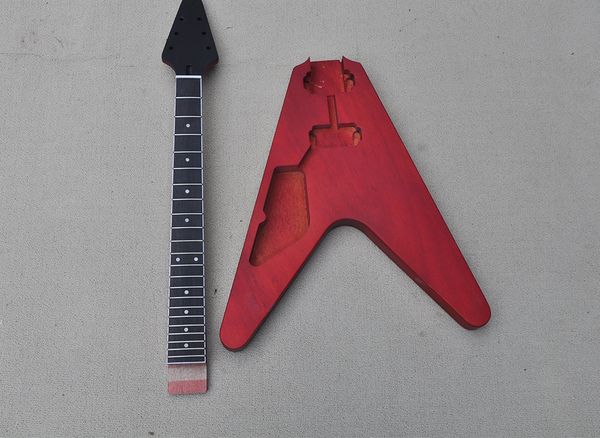 Red Matte Red canhota Voadora V guitarra elétrica semi-acabada com braço de pau-rosa, pode ser personalizado como solicitação