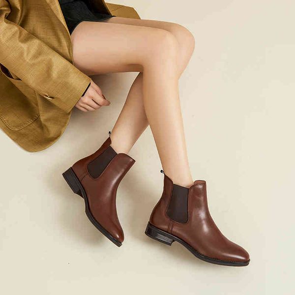 

boots skinny boots autumn leather short chelsea children's spring martin flat bottomed thick heel, Black