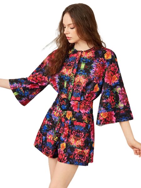 

x meg capaldi-tallon floral print pocket patched belted romper 46fb#, Black;white