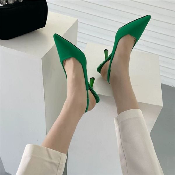 

meotina ins za woman slingbacks shoes ponted toe thin high heels crystal pumps with hollow ladies footwear autumn red 220517, Black