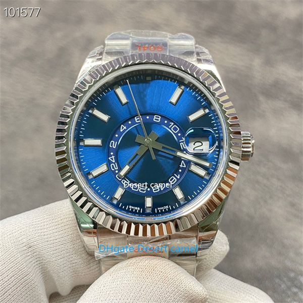 

new n-factory made watch 42mm pilot sky-dweller cal9001 movement automatic mechanical men's watches 904l luxury diving wristwatch blue-, Slivery;brown