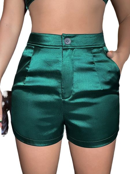 

sxy high waist slant pockets satin shorts 95sy#, White;black