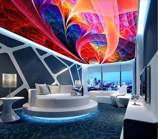 Papel de parede personalizado murais 3D teto estereoscópio quarto sala de estar abstrato colorido padrão espiral teto teto foto wallpapers pintura