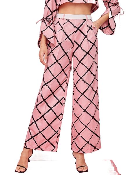 

x meng fei lin plaid contrast trim wide leg pants 68cr#, Black;white