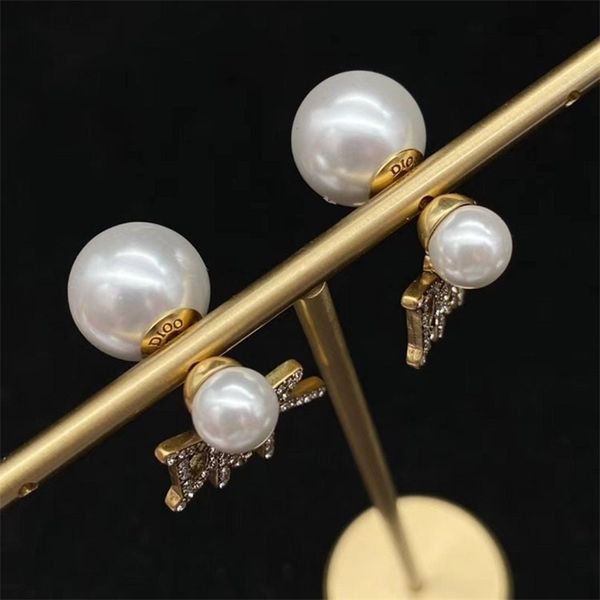 

fashion jewelry online letter full of diamonds fashion simple trend size pearl rice earrings, Golden