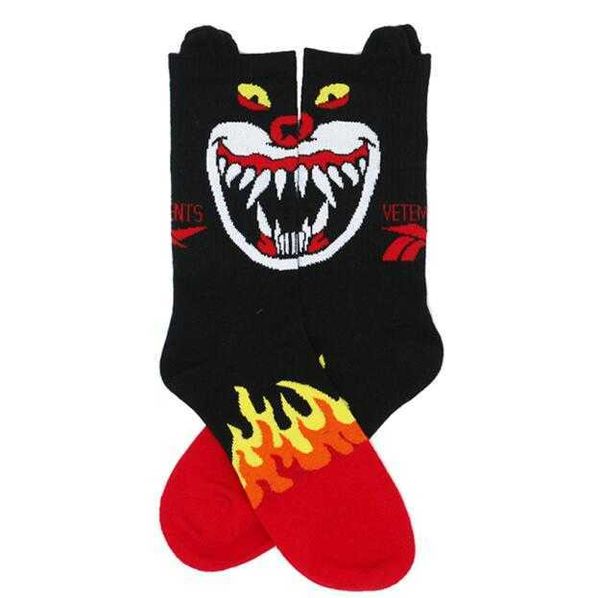 

men's socks dimension fanged leopard flame monster witt meng black socks vtm