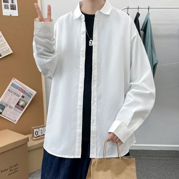 Camicie casual da uomo Abbigliamento moda coreana Bianco per uomo Camicetta abbottonata manica lunga nera allentata 4XL 5XLUomo