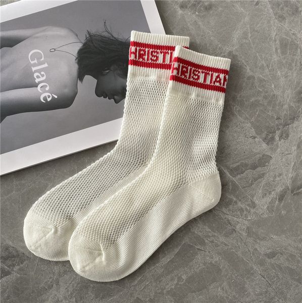 

classic womens fashion hosierys brand thin cotton mesh knitted socks middle ancient sock fishing net hollowed spring summer letter short tub, Black;white