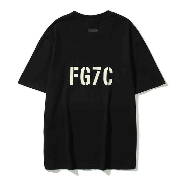 

new design brand men's fashion fog multi thread sentials flocking letters short sleeve t-shirt wo, White;black