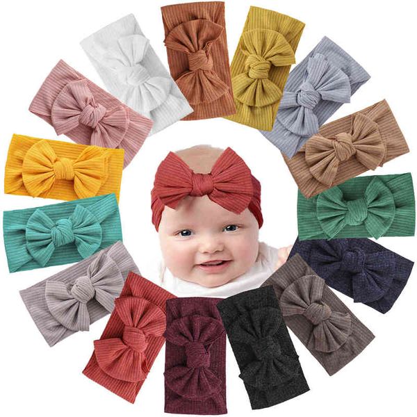 

15 colors soft wide baby stripe headbands with 4.5inches hair bow headwraps turban for girls infants newborn hair accessories aa220323, Pink