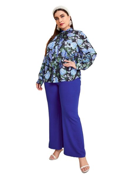 

plus floral print & flare leg pants a2mw#, Black