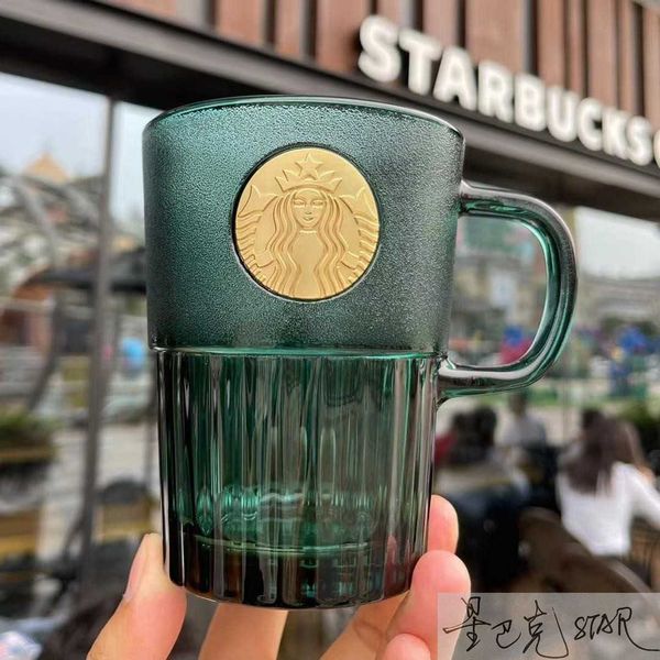 

limited starbucks cup dark green stripe goddess nameplate copper medal copper brand glass mark coffee cup