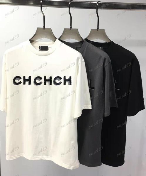 

22s spring/summer women's t shirt double cotton fabric soft and comfortable classic letters double layer three-dimensional fleece, White