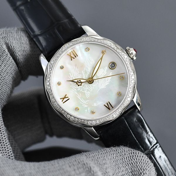 

women's mechanical watch 8215 movement leather band dial design style simple fashion generous waterproof depth 50 meters sapphire diamo, Slivery;brown