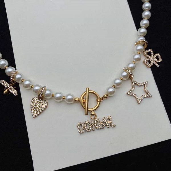 

di family d cd bronze star love frhwater pearl necklace multi-element sweater chain women simple and versatile, Black