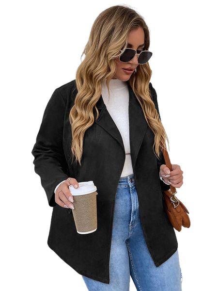

plus flap detail suede blazer t8ns#, Black