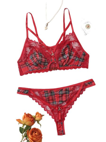 

plus tartan harness lingerie set s7iv#, Black;white
