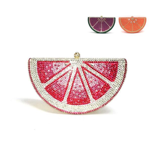 Sacos de noite Especial Top Design Nupcial Bolsas de festa de casamento Mulheres Diamantes Frutas Laranja Fatia Cristal Clutches Bolsas Noite