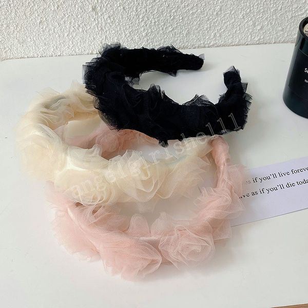 

sweet flower mesh headband fashion hair accessories women trend temperament hairband hair band girl headwear, Slivery;white