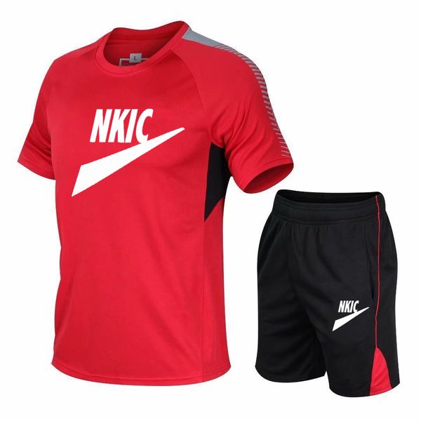 

summer brand logo tracksuit men loose t shirt with shorts together mens clothes football shirts keep cool sets over-size  to 5xl, Gray