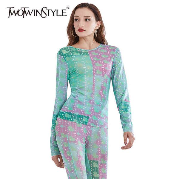 

twowinsyle print caual shirt for women o neck long sleeve sports op slim shirts plus size female womens clothes 210423, White