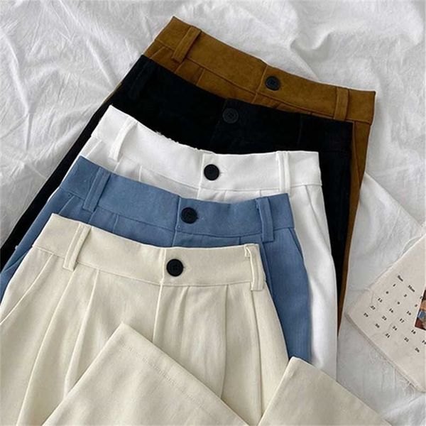 

wavsiyier korean style woman pants spring streetwear high waist wide leg pant autumn straight casual solid trousers women 211218, Black;white
