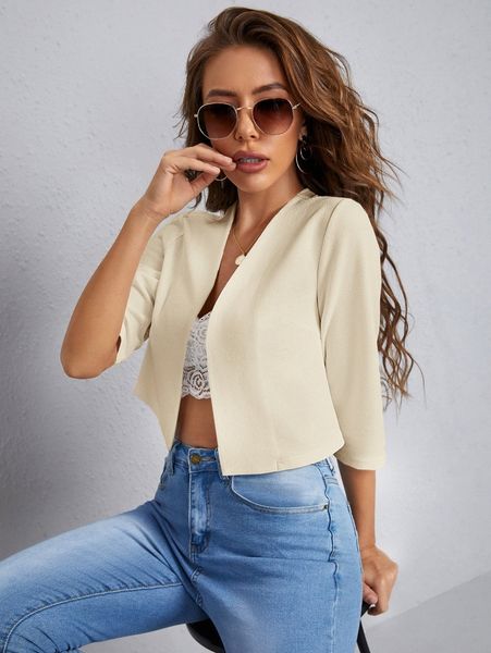 

solid open front blazer 45md#, White