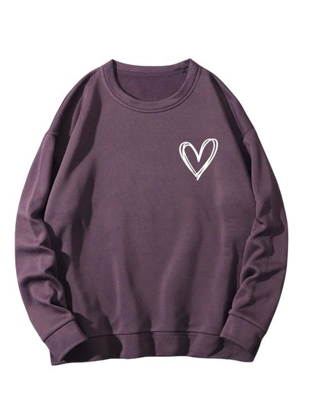 

heart print thermal sweatshirt g51s#, Black