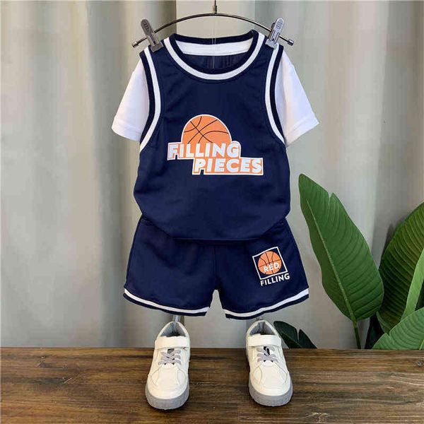 

boys' summer suit foreign style baby basketball suit fashionable children's handsome short sleeve sports two piece set, White