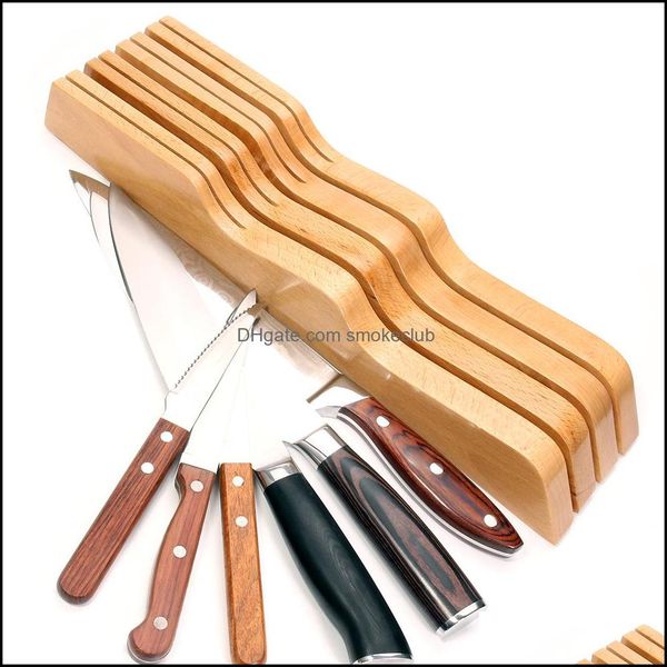 In-Der Wood Knife Block Home Chef Organizer And Holder 7 Slot Drop Delivery 2021 Storage Kitchen Organization Housekee Garden 4B2X9