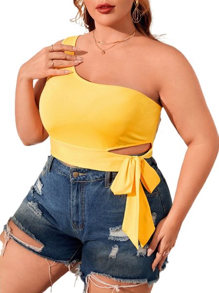 

plus tie front one shoulder l2cs#, Black
