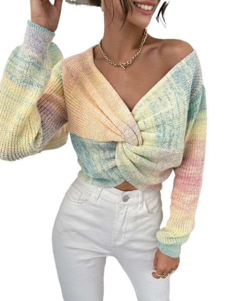

space dye twist front sweater y7an#, White;black